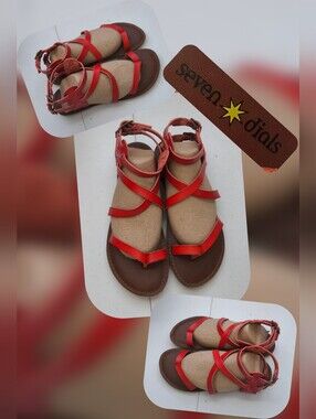 Seven Dials Red Strappy Leather Sandals Size 6.5
